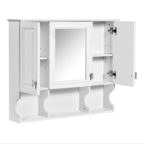 EPOWP 35 in. W x 28.7 in. H Rectangular White MDF Surface Mount Medicine Cabinet with Mirror and Open Shelves