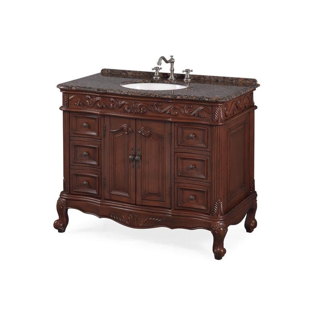 42'' Brown Marble Double Sink Freestanding Vanity