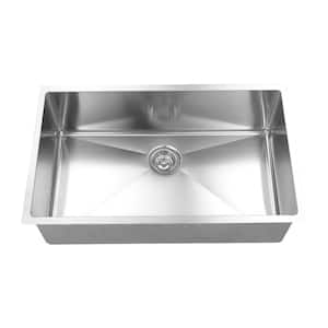 Hand Made 16-Gauge R15 Undermount 304 Stainless Steel 32 in. Single Bowl Kitchen Sink with Grid