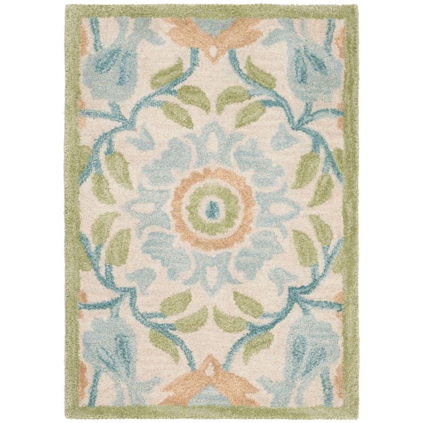 Antiquity 2 ft. x 3 ft. Ivory/Green Floral Geometric Area Rug