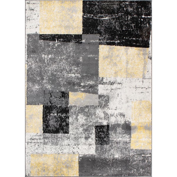 World Rug Gallery Yellow 5 ft. x 7 ft. Contemporary Abstract Bo x es Area Rug