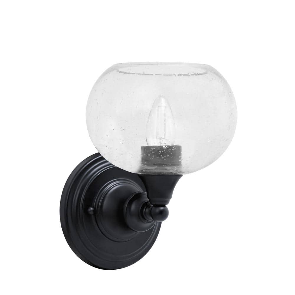Fulton 1-Light Matte Black Wall Sconce, 7 in. Clear Bubble Glass