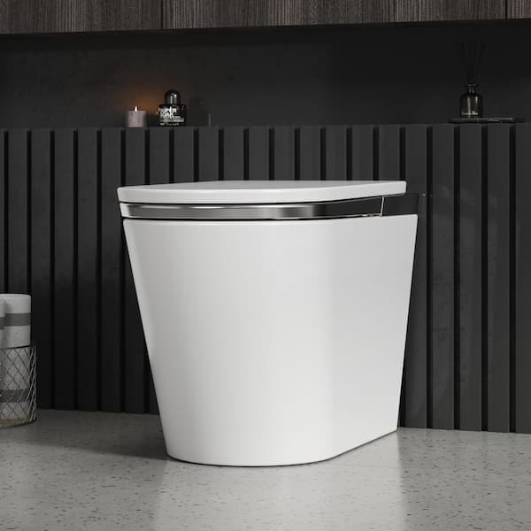 L-Z Elongated Smart Toilet 1.34 GPF in Silver Seat with Auto Open/Close, Auto Flush, Heated Seat and Foot Sensor