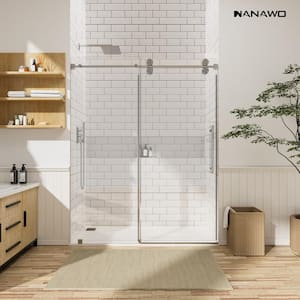 60 in. W x 76 in. H Single Sliding Frameless Shower Door in Grey with 3/8 in. Clear Glass