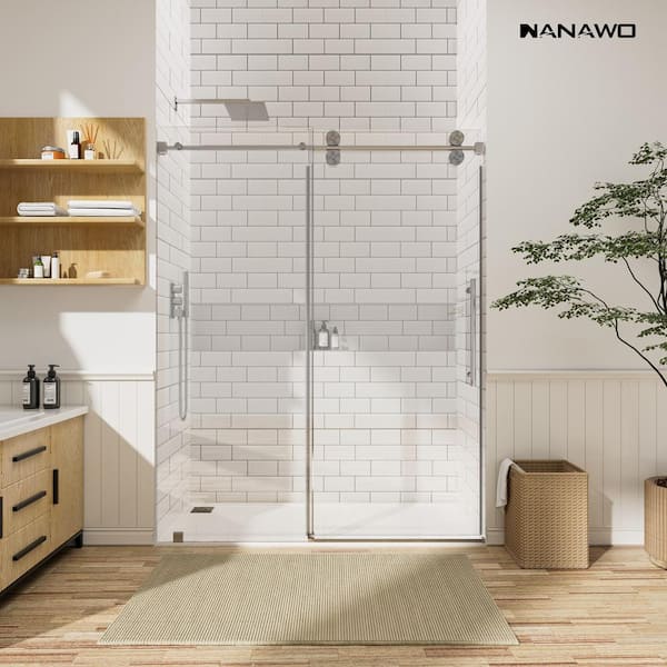 60 in. W x 80 in. H Single Sliding Frameless Shower Door in Grey with 3/8 in. Clear Glass