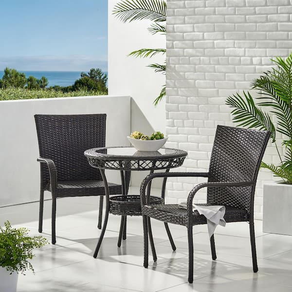 Noble House Littleton Multi Brown 3 Piece Faux Rattan Outdoor