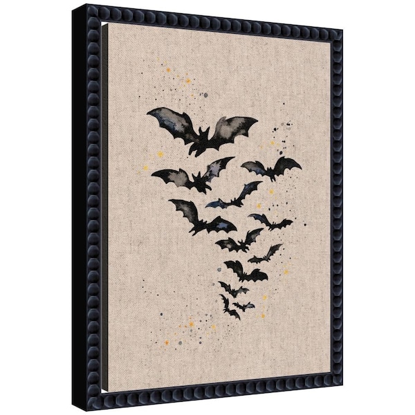 Sylvie "Goth Bats on Neutral" by Viola Kreczmer Animals Framed Canvas Art Print 13 in. x 10 in.