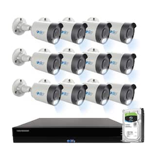 16-Channel 8MP 4TB NVR Smart Security Camera System with 12 Wired Bullet POE Cameras, Spotlight, Fixed Lens, Microphone