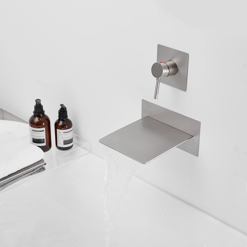Brushed Nickel Wall-Mount Waterfall Tub Faucet