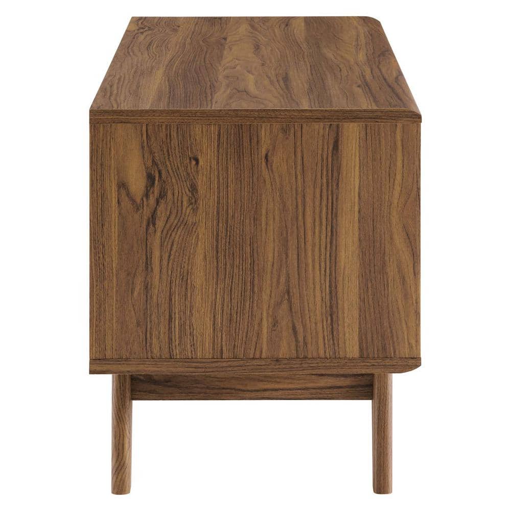Envision Walnut & White Vinyl Record Display Stand with Sliding Door