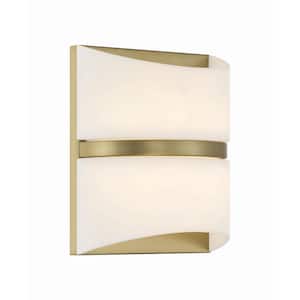 Velaux 1-Light Soft Brass Dimmable LED Wall Sconce with White Faux Alabaster Shade