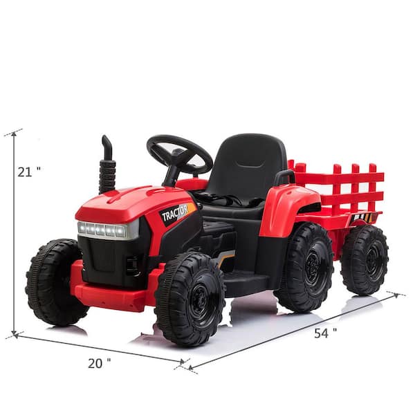 Red Electric Powered Child Riding Tractor with Detachable Trailer and Seat Belt