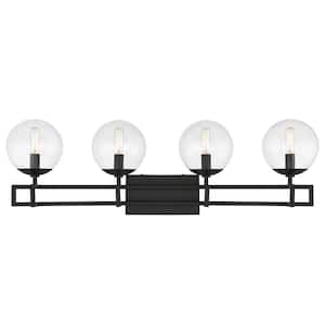 Crosby 33 in. W x 10.5 in. H 4-Light Matte Black Bathroom Vanity Light with Clear Glass Shades