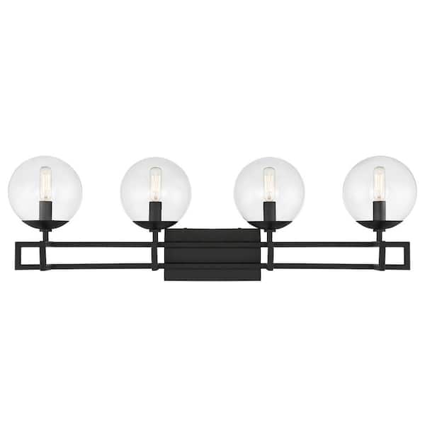 Savoy House Crosby 33 in. W x 10.5 in. H 4-Light Matte Black Bathroom Vanity Light with Clear Glass Shades