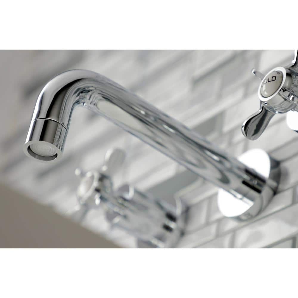 Essex 8" Antique Brass Wall Mount Bathroom Faucet with Cross Handles