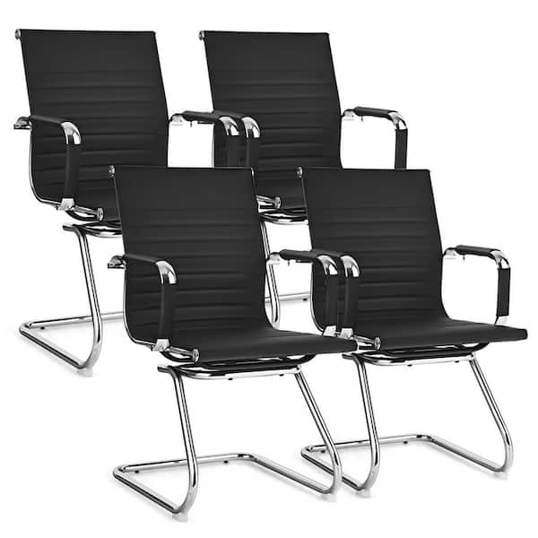 Costway Set of 2 Black Faux Leather Seating Office Guest Chairs