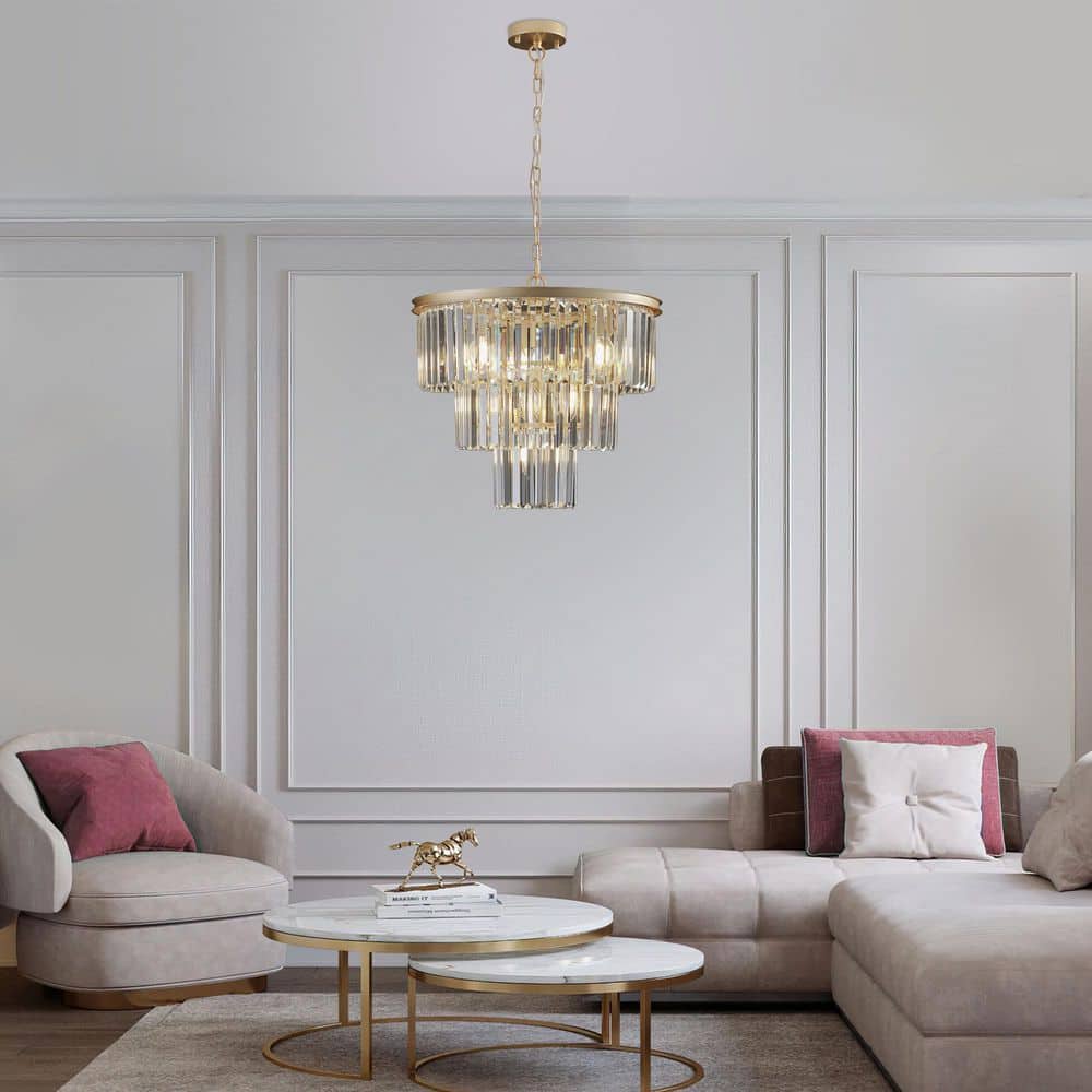 20 in 3-Tier 7-Light Gold Crystal Chandelier Lighting Luxury Modern Pendant Chandelier for Living Room Semi-Flush Mount price history on PriceWatchPro