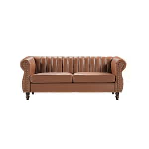 Capri 76.4 in. W Rolled Arm Faux Leather Mid-Century Modern Straight Sofa in Brown