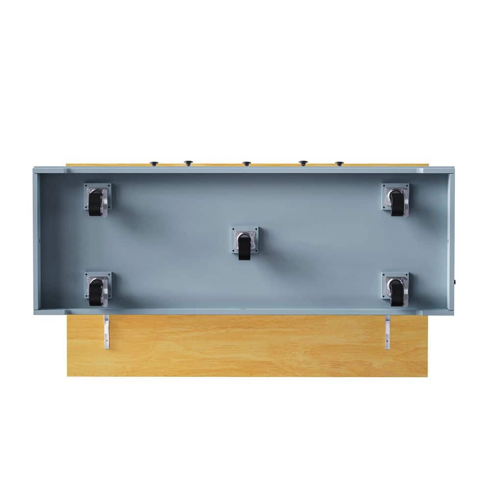 Blossom Grey Blue 53.14 in. W Rolling Kitchen Island Cart with Drop Leaf, Power Outlet, Storage Drawers and Barn Doors