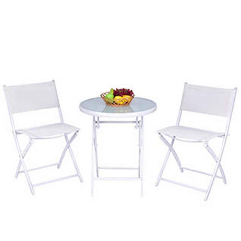 3-Piece Metal Folding Round Outdoor Bistro Set Patio Table Chairs Furniture