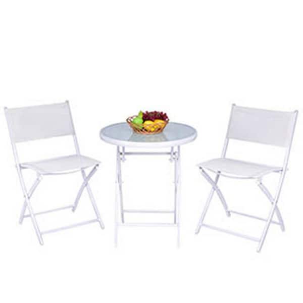 Unbranded 3-Piece Metal Folding Round Outdoor Bistro Set Patio Table Chairs Furniture