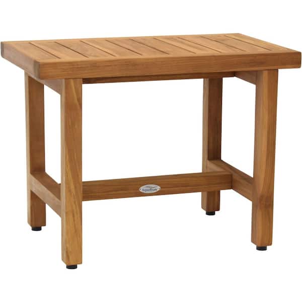 AquaTeak Patented 24 in x 14 in Spa Lotus Freestanding Teak Shower Bench Walk In Shower Seat