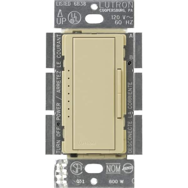 Lutron Maestro Dimmer Switch for Incandescent and Halogen Bulbs, 600-Watt Single-Pole/3-Way/Multi-Location, Ivory (MA-600-IV)