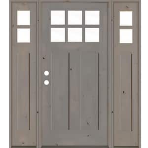 60 in. x 80 in. Craftsman Knotty Alder Right-Hand/Inswing 6-Lite Clear Glass Grey Stain Wood Prehung Front Door with DSL