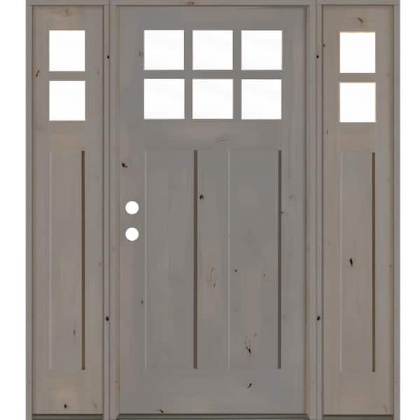 Krosswood Doors 64 in. x 80 in. Craftsman Alder Right-Hand/Inswing 10-Lite Clear Glass Grey Stain Wood Prehung Front Door with Sidelites