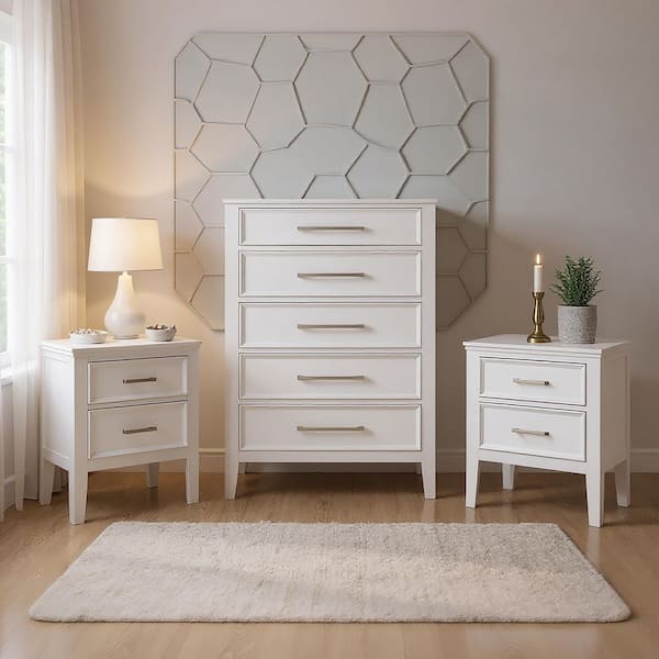 New Classic Furniture Andover 3-Piece White 5 Drawer 35.43 in. Bedroom Set with Chest and 2 Ns