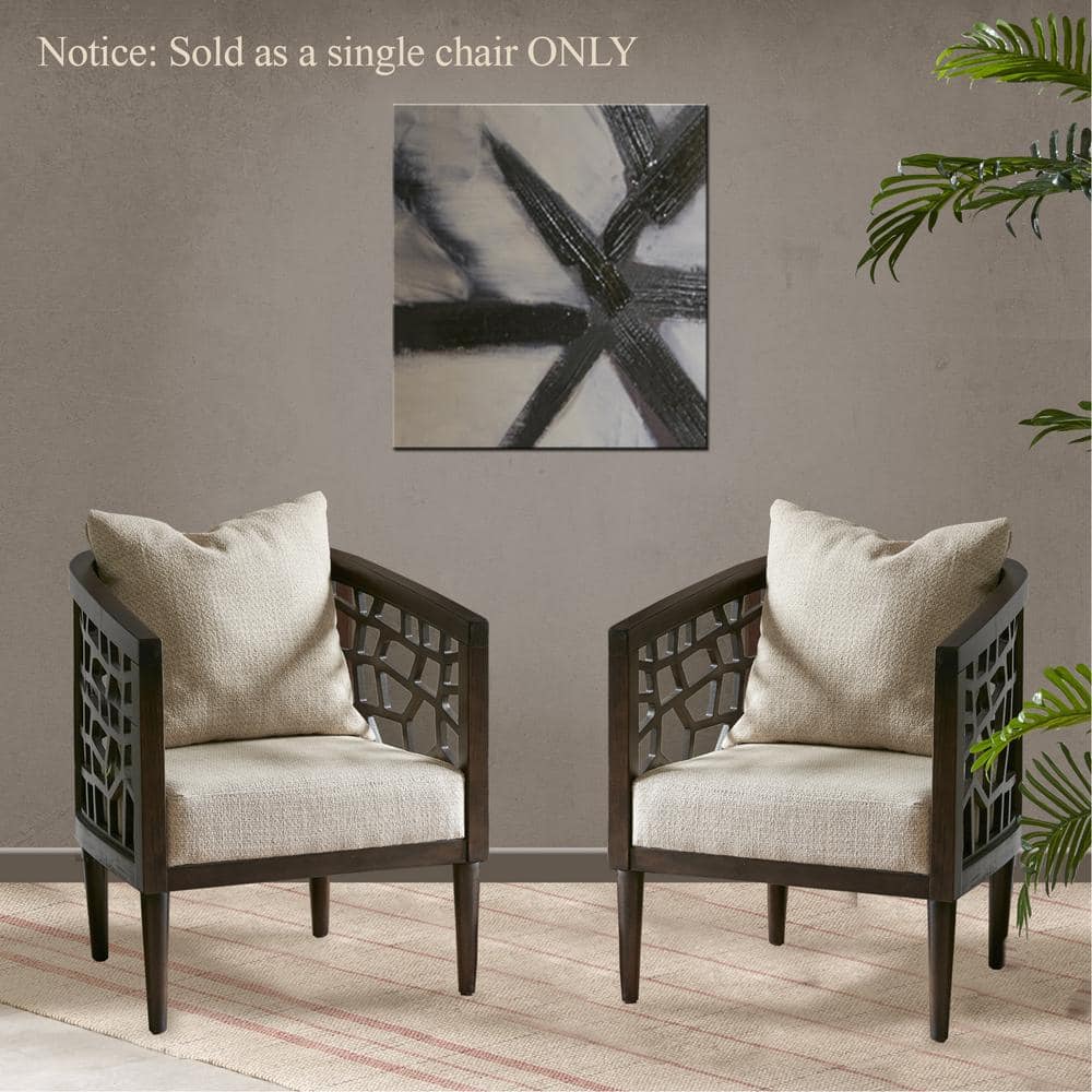 Mid-Century Tan Upholstered Wood Accent Chair with High-Density Foam