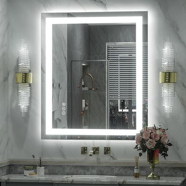 30 in. W x 36 in. H Rectangular Frameless Front & Back LED Lighted Anti-Fog Tempered Glass Wall Bathroom Vanity Mirror