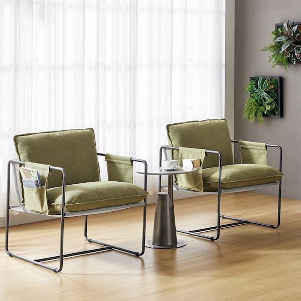 JAYDEN CREATION Pablo Green Polyester Accent Chair Set of 2 with Storage Pocket