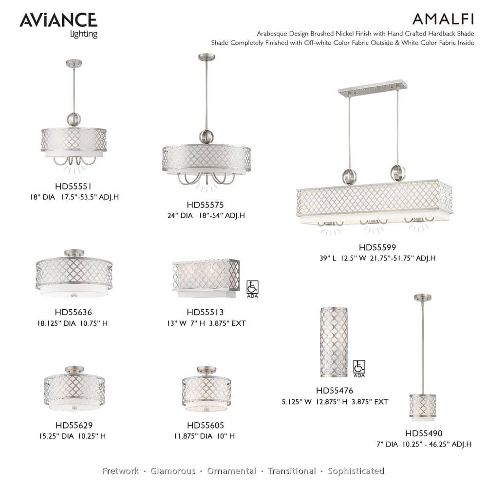 Arabesque Brushed Nickel 9-Light Linear Chandelier with Fabric Shade