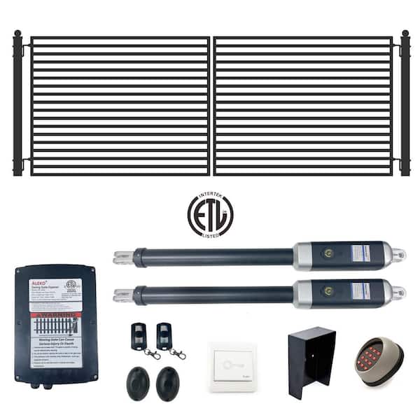 ALEKO 16 ft. x 6 ft. Automated Steel Milan Dual Swing Black Steel Driveway Gate and Gate Opener Kit ETL Listed Fence Gate