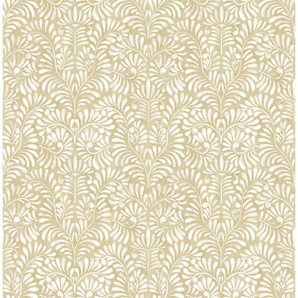 A-Street Prints Elma Honey Yellow Fiddlehead Textured Paper Non-Pasted Wallpaper