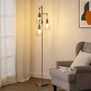 65 in. gold Rustic 1-Light Smart Dimmable Tree Floor Lamp for Living Room with Metal Cage Shade