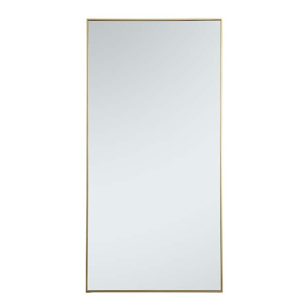 Small Rectangle Brass Modern Mirror (14 in. H x 28 in. W)