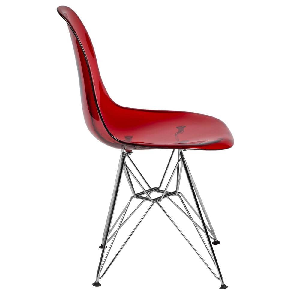 Transparent Red High Back Metal Side Chair Set