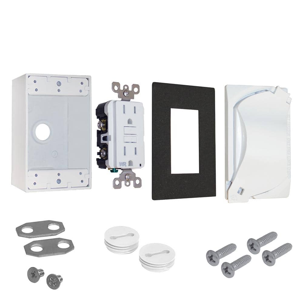 1-Gang Metal Weatherproof GFCI Receptacle Kit, White