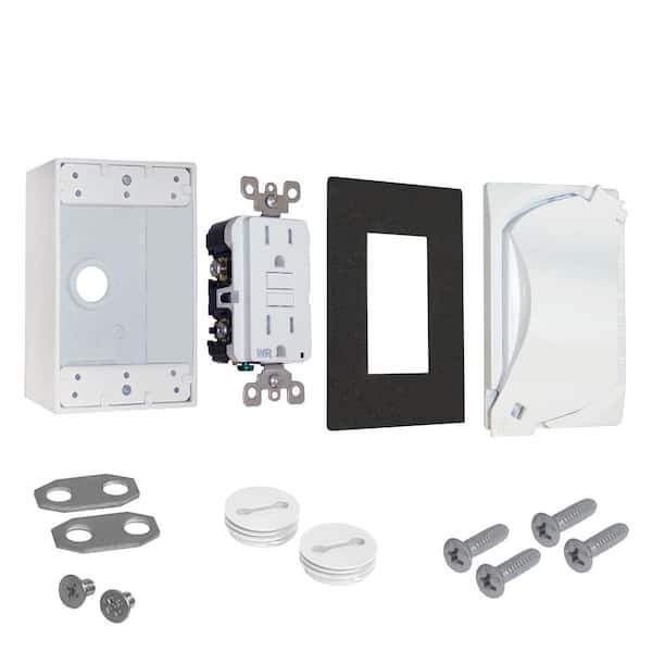 1-Gang Metal Weatherproof GFCI Receptacle Kit, White