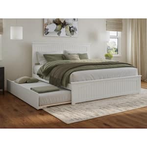 Nantucket White Solid Wood Frame King Platform Bed with Matching Footboard and Twin XL Trundle