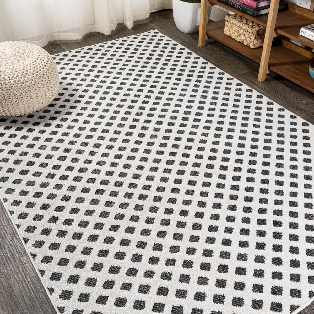 White and Black Trellis 8' x 10' Synthetic Area Rug