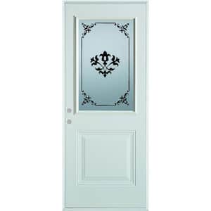 32 in. x 80 in. Silkscreened Glass 1/2 Lite 1-Panel Painted White Right-Hand Inswing Steel Prehung Front Door