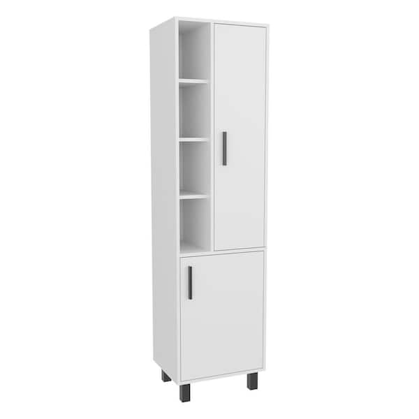 17.9 in. W x 14 in. D x 68.1 in. H White MDF Freestanding Linen Cabinet with 2-Doors, 9 Shelves