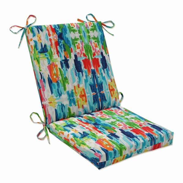 Pillow Perfect Abstract Outdoor/Indoor 18 in W x 3 in H Deep Seat, 1-Piece Chair Cushion and Square Corners in Blue Reflections