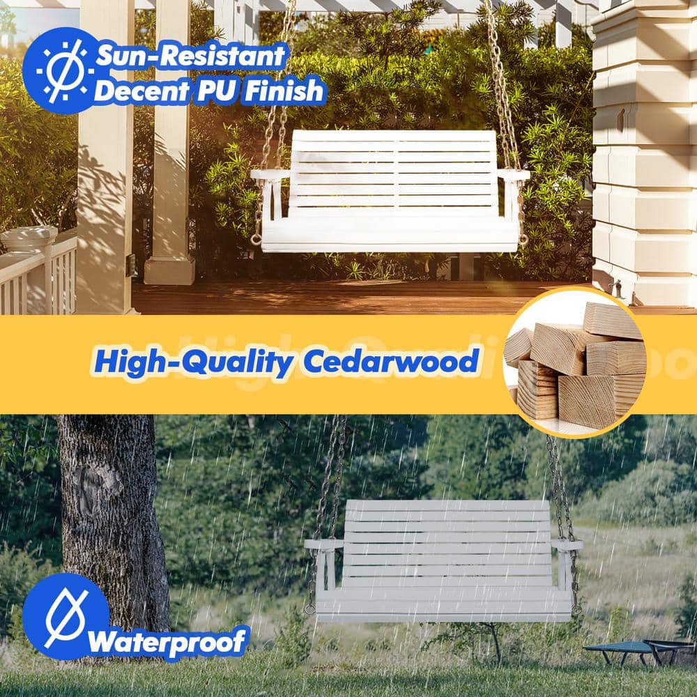 White Moisture-Proof Light Wood Outdoor Swing Chair