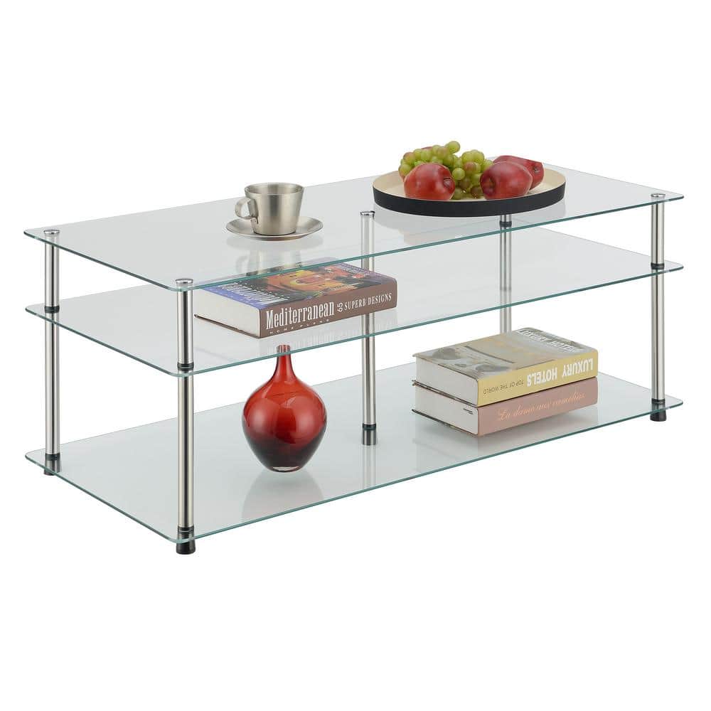 Clear Tempered Glass 3-Tier Coffee Table with Silver Legs