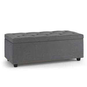 Hamilton 44 in. Wide Traditional Rectangle Lift Top Rectangular Storage Ottoman in Slate Grey Linen Look Fabric
