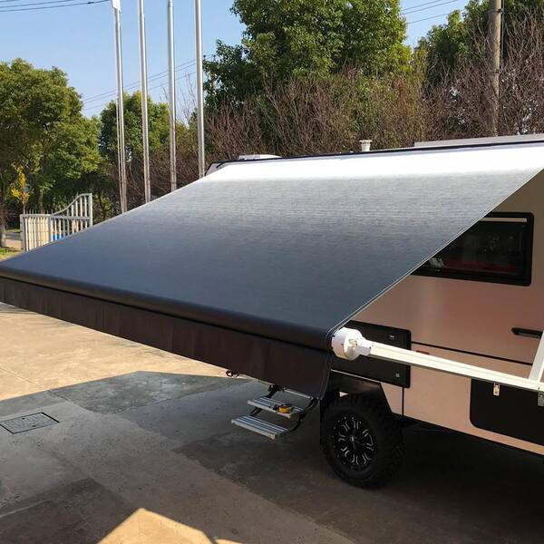 Aleko 13 Ft Rv Retractable Awning 96 In Projection In White And Black Fade Rvaw13x8blk11 Hd The Home Depot